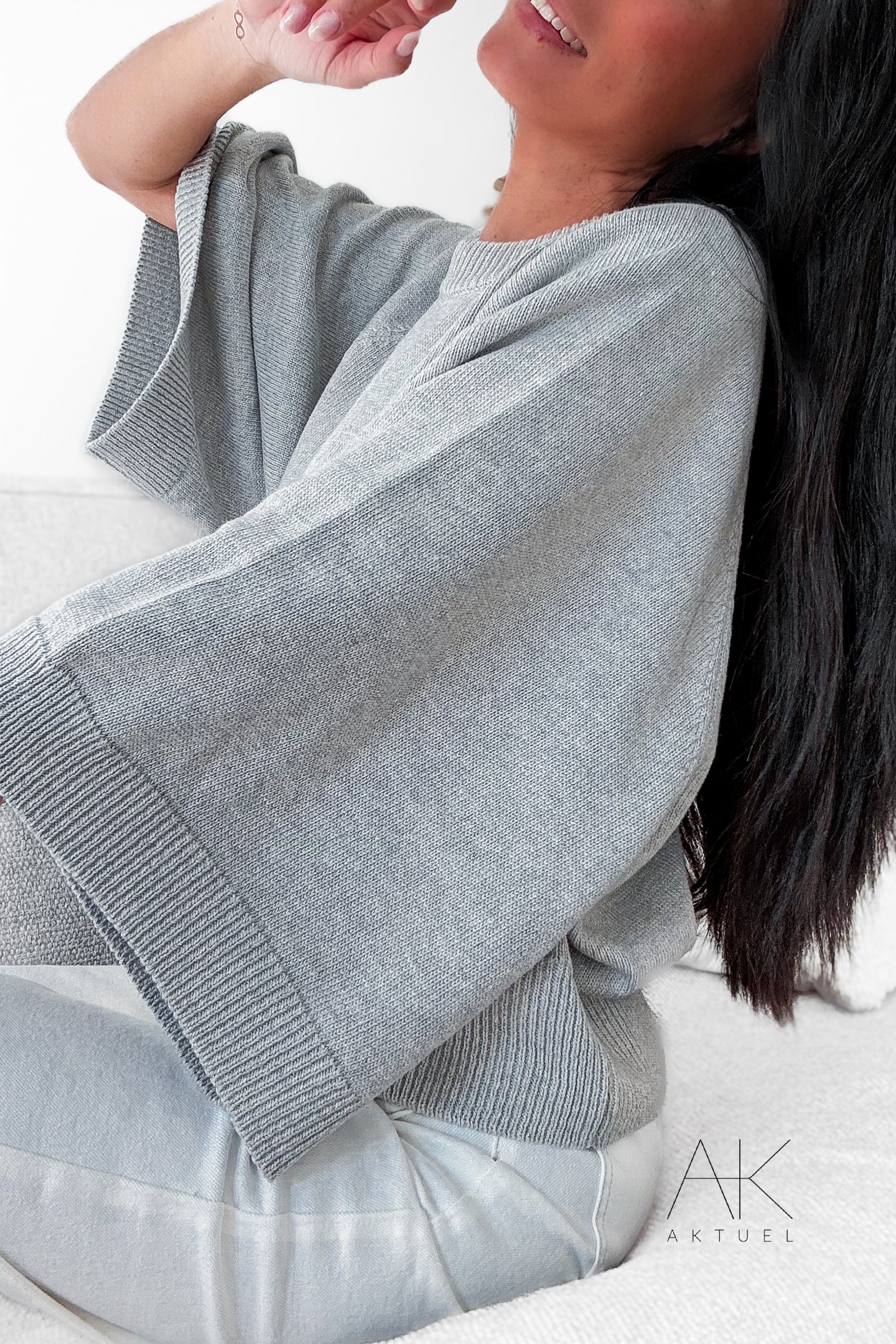 Pull manches 3/4 gris clair