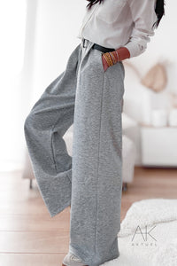Pantalon large gris ceinturé
