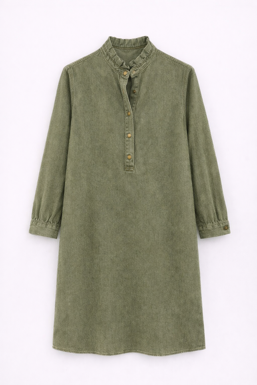 Robe en jean kaki col froncé