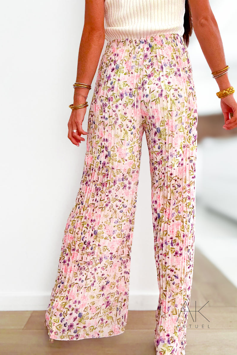 Pantalon plissé fleuri