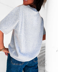 Pull bleu manches courtes 100 % laine mérinos