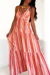Robe longue rayée multicolore