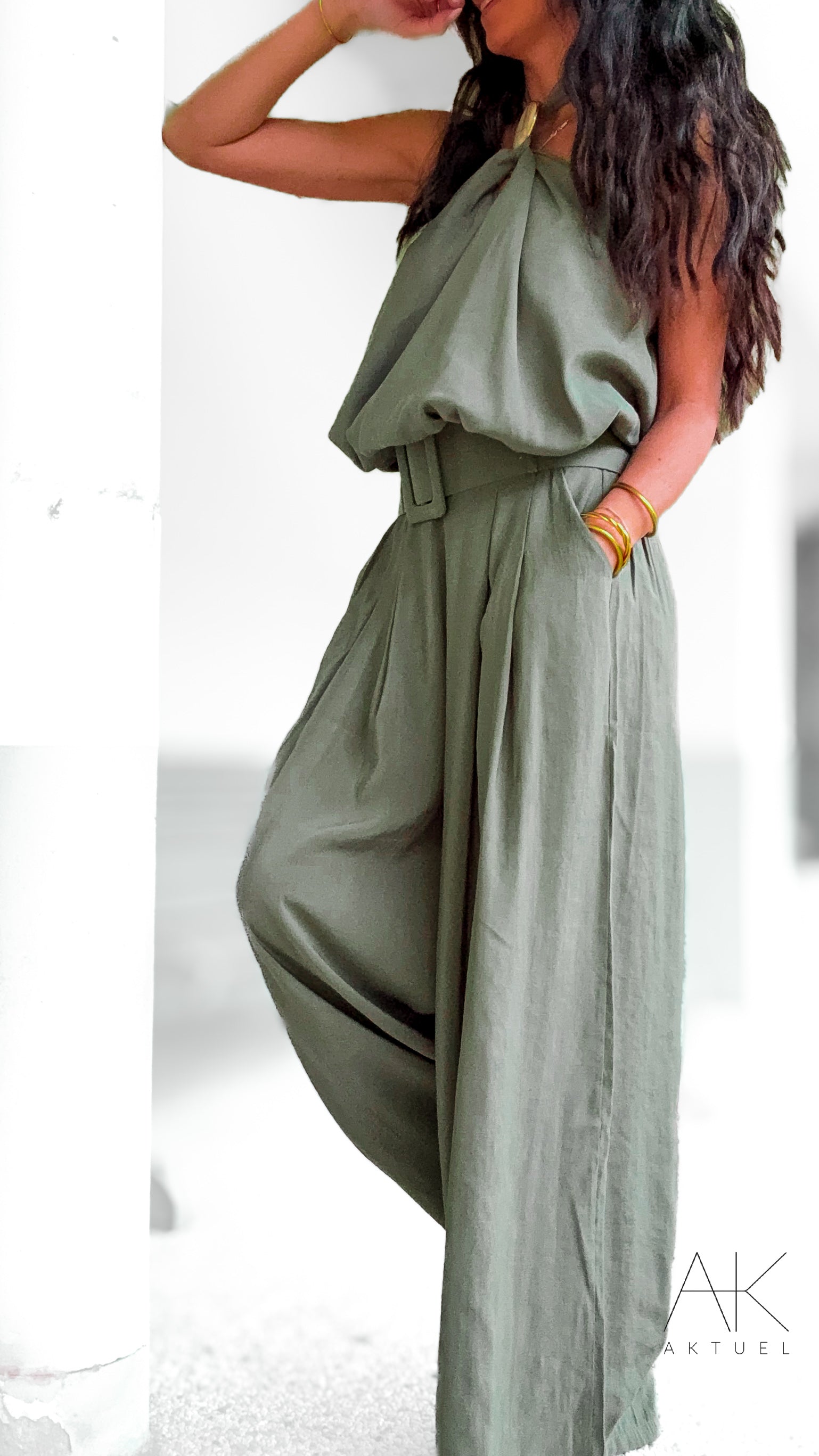 Pantalon large kaki