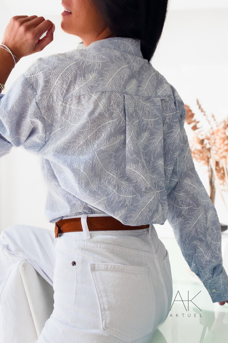 Chemise Imprimée Feuillage Bleu Ciel