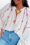 Blouse bohème à détails brodés rose