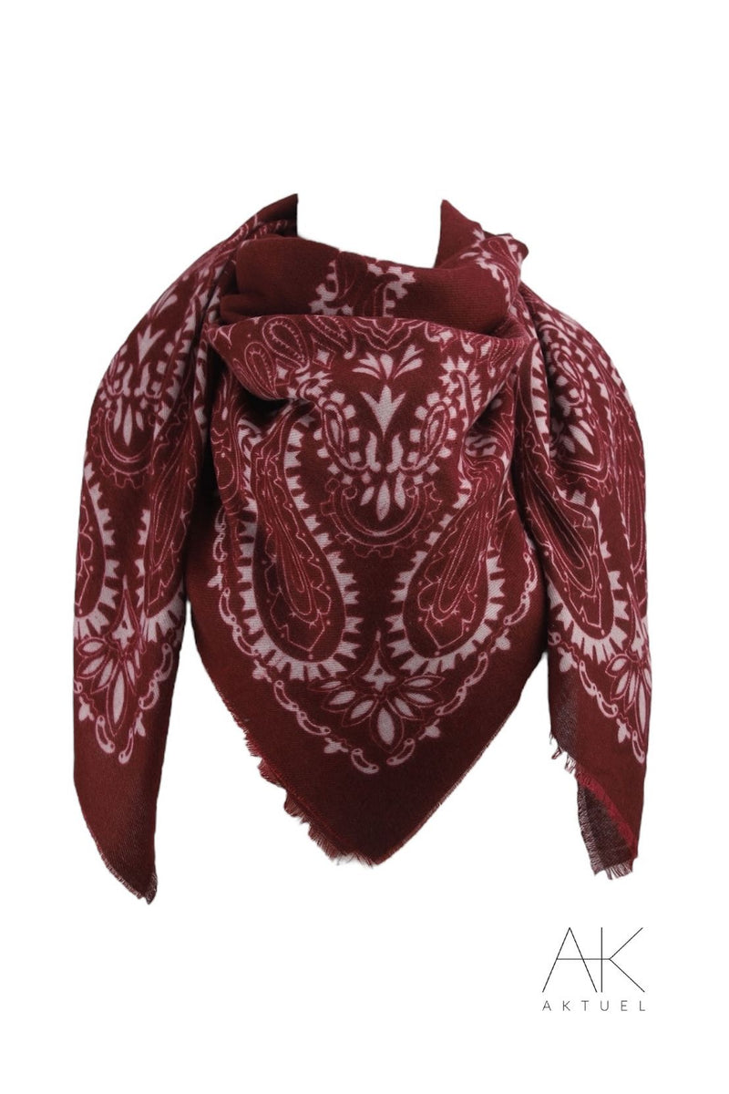 Foulard en laine à motifs cachemire bordeaux