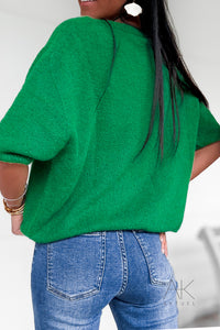 Pull vert alpaga à manches courtes