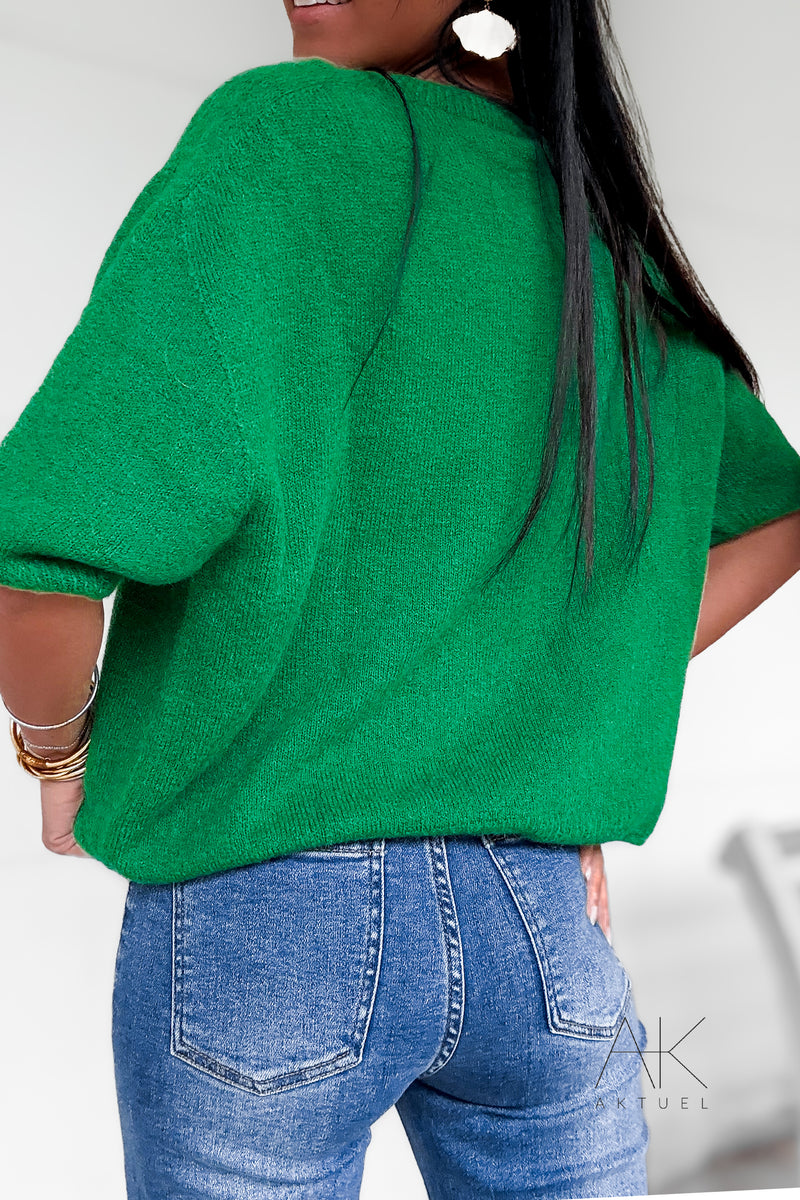 Pull vert alpaga à manches courtes