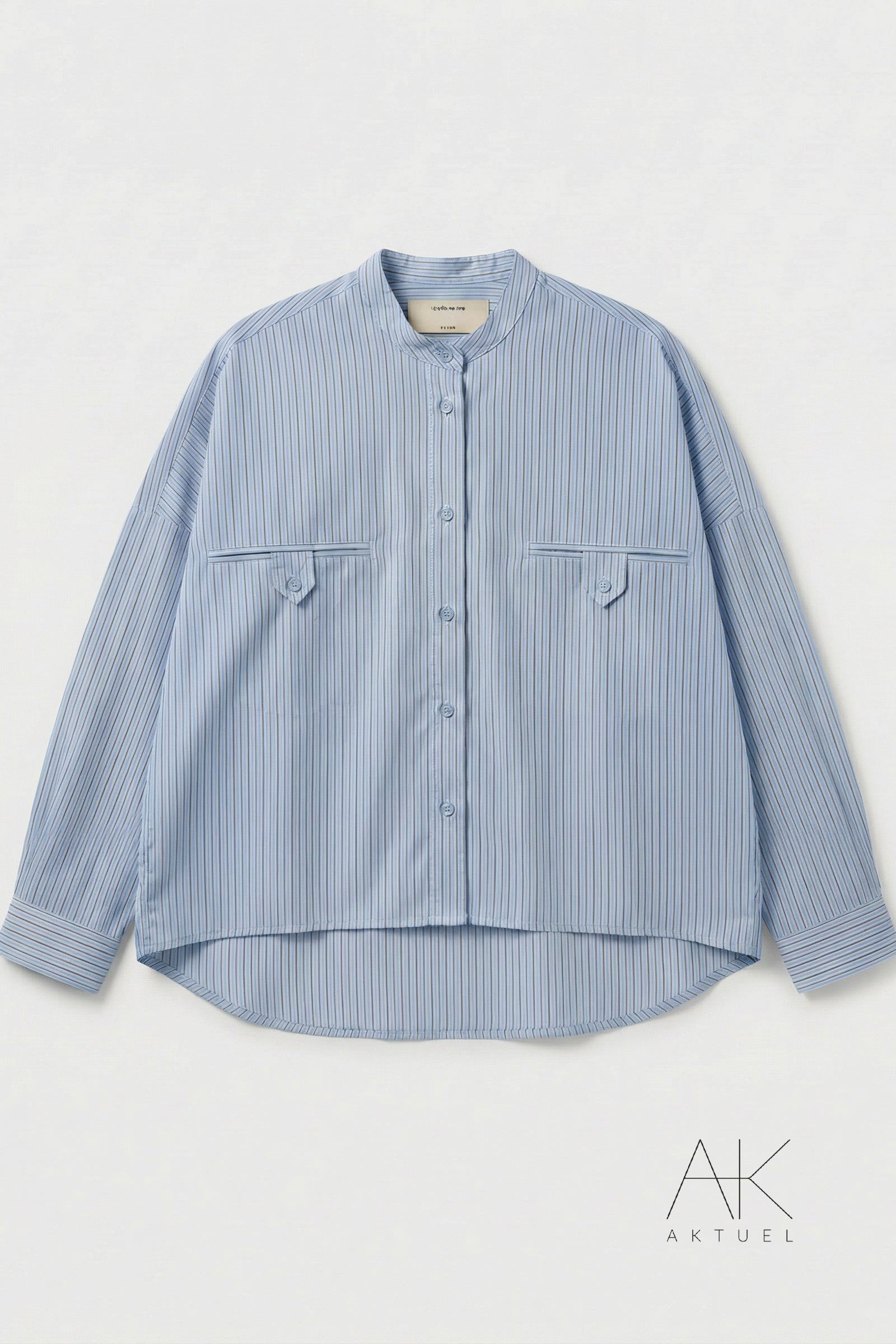Chemise rayée col officier bleu