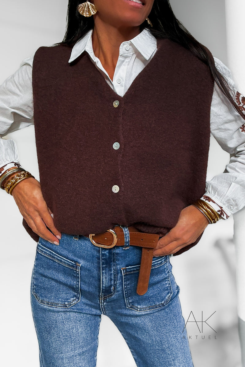 Gilet sans manches en alpaga chocolat