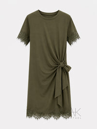 Robe courte à nouer en dentelle kaki