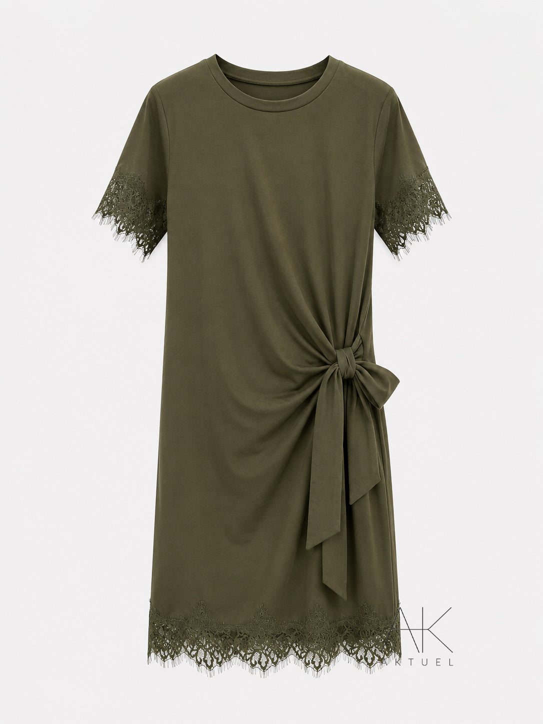 Robe courte à nouer en dentelle kaki