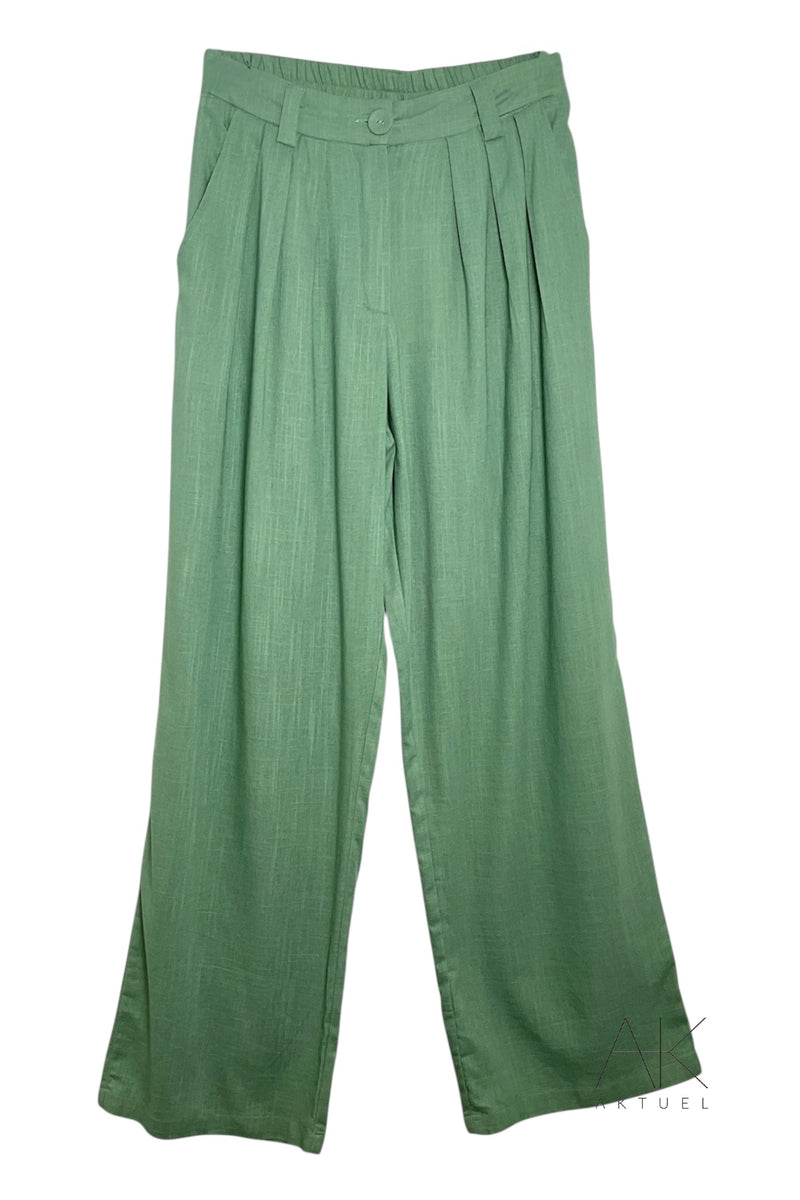 Pantalon fluide vert d'eau à pinces