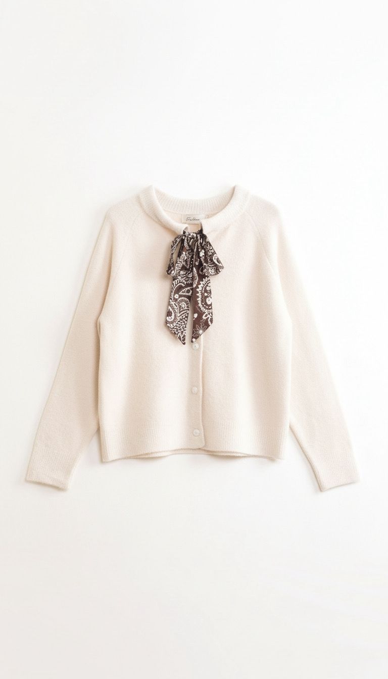 Cardigan crème avec foulard imprimé