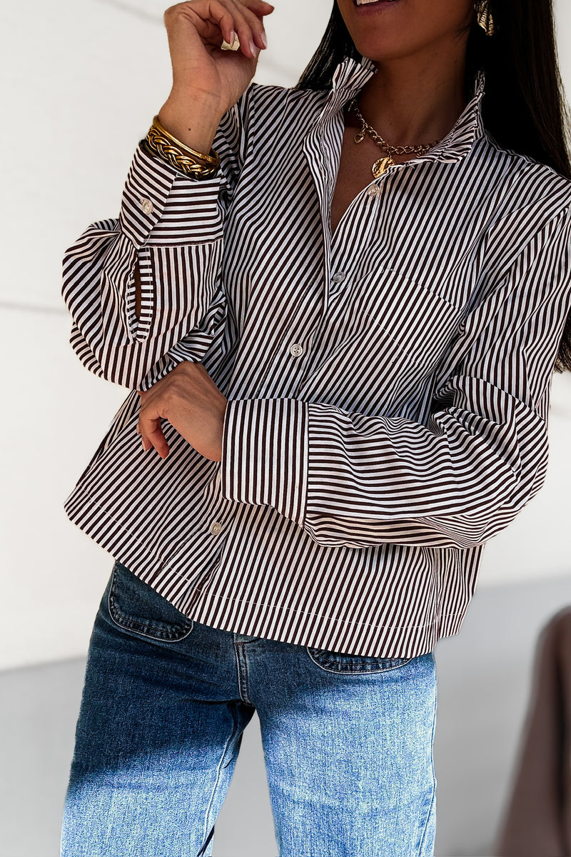 Chemise rayée marron et blanche