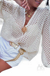 Blouse ajouré en maille broche soleil beige
