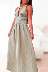 Robe longue dos nu vert sauge