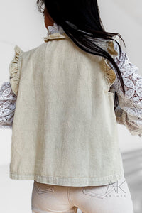 Gilet denim beige à volants