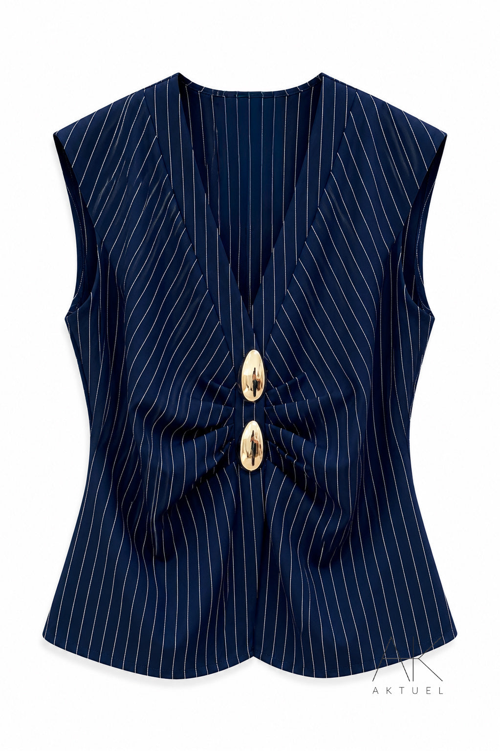 Top rayé marine à boutons bijoux