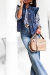 Gilet denim bleu à volants
