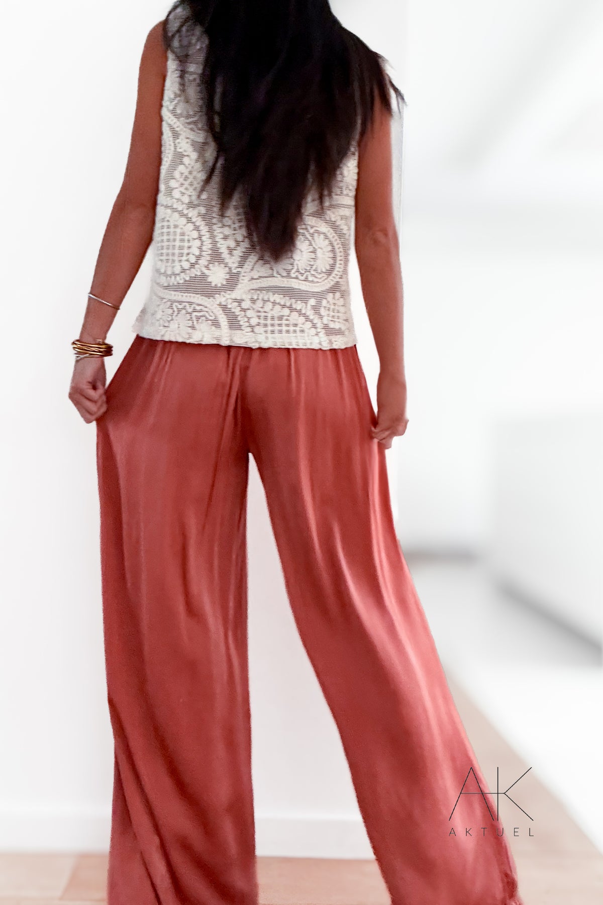 Pantalon satiné terracotta
