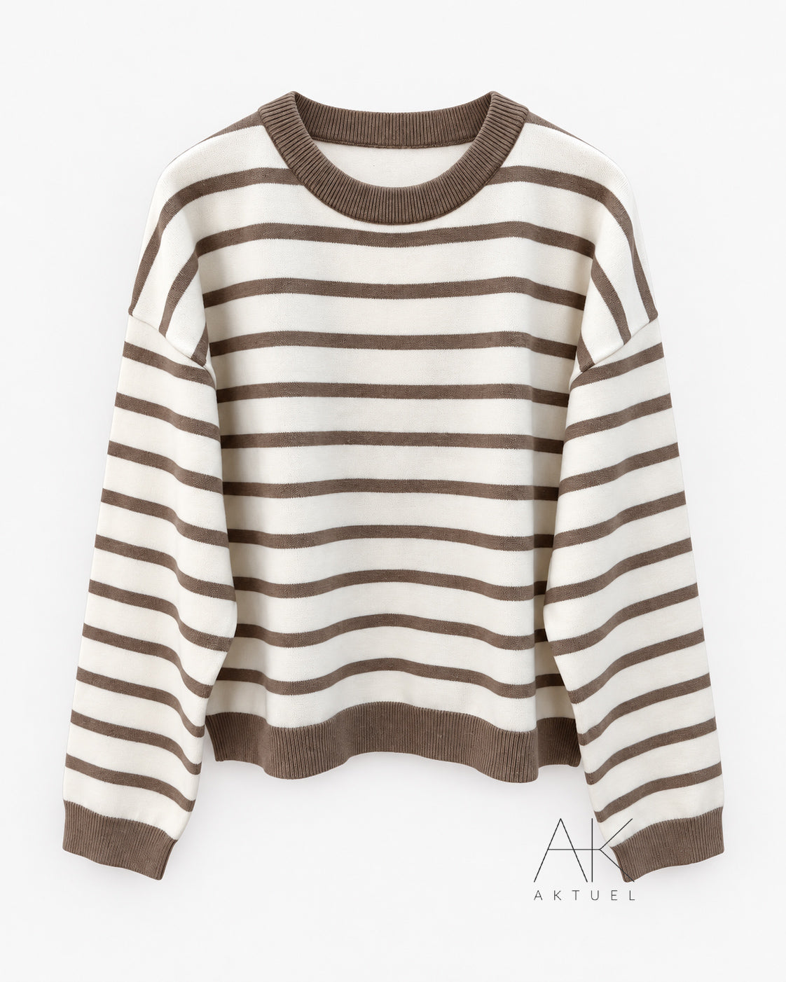Pull marinière écru et taupe dos ouvert