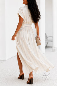 Robe chemise longue brodée écrue & marine