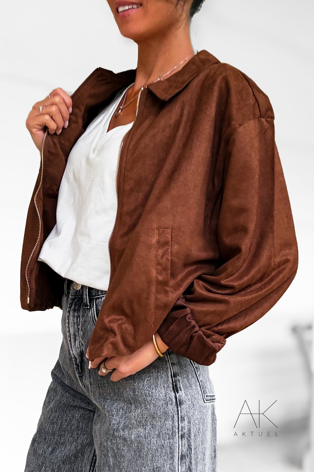 Veste bomber suédine marron camel