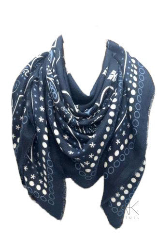 Foulard carré bleu marine imprimé bandana