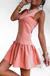 Robe courte volantée pêche