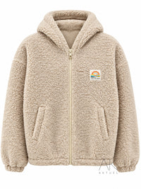 Veste Polaire moutonnée à capuche zippée beige
