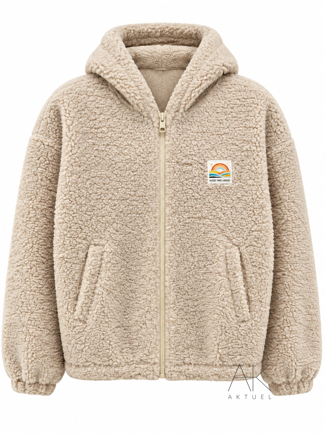 Veste Polaire moutonnée à capuche zippée beige