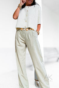 Pantalon droit kaki taille haute & détails boutonnés