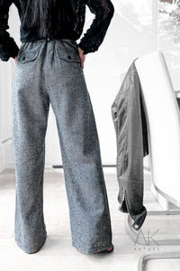 Pantalon chiné noir ceinturé