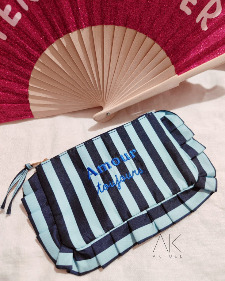 Pochette froufrou « Amour toujours » bleu/marine