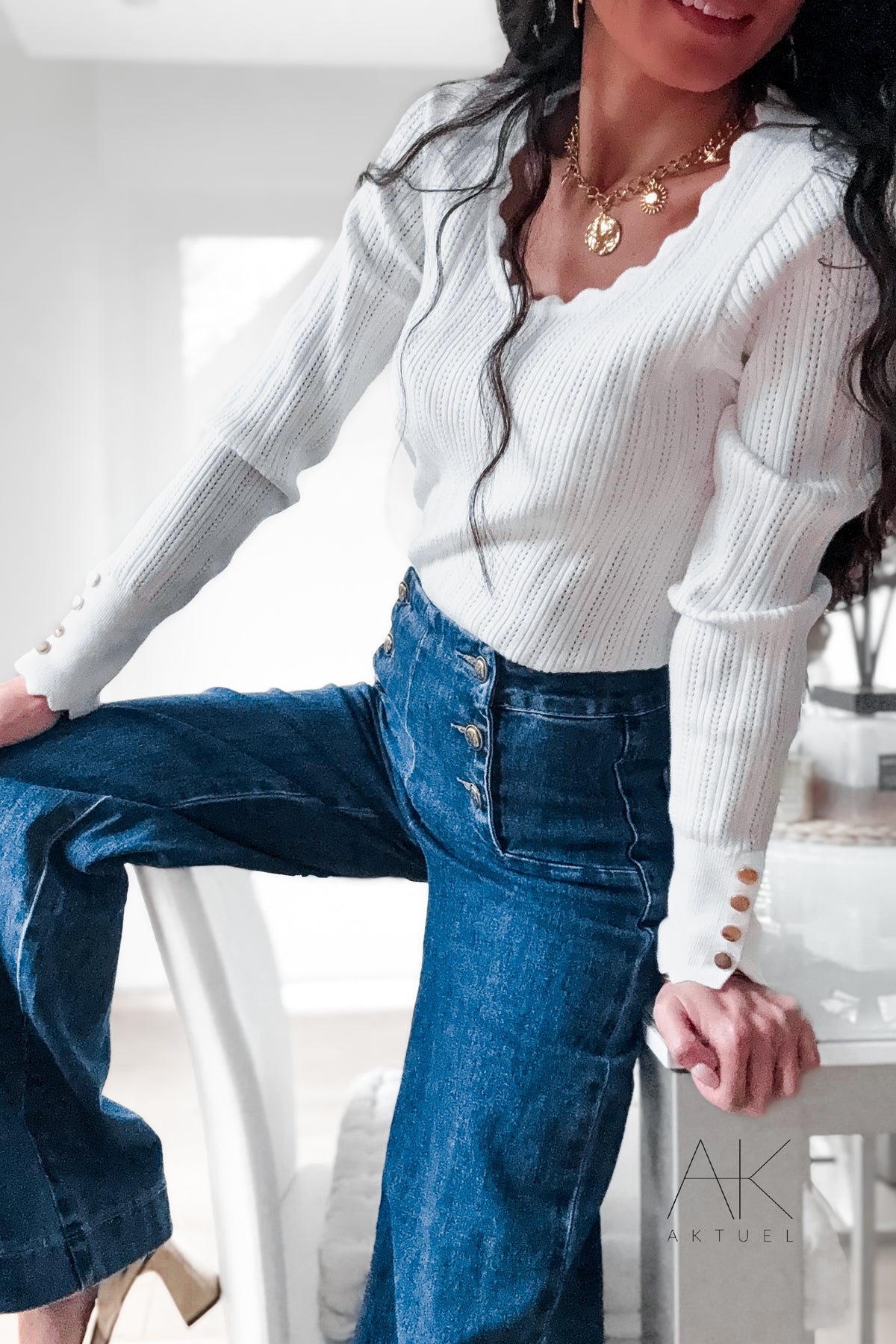 Pull fin blanc à maille ajourée