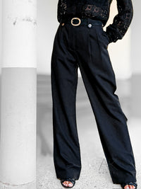 Pantalon noir taille haute à pinces