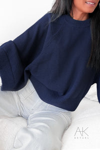 Pull manches 3/4 bleu marine