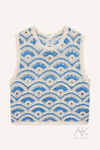 Top crochet ajouré bleu
