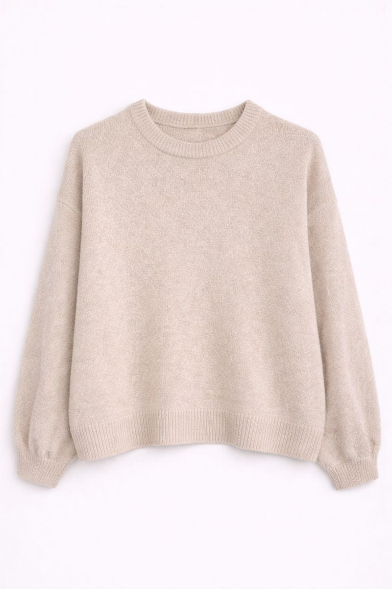 Pull en maille beige baby alpaga col rond