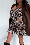 Robe patineuse à imprimé floral chocolat