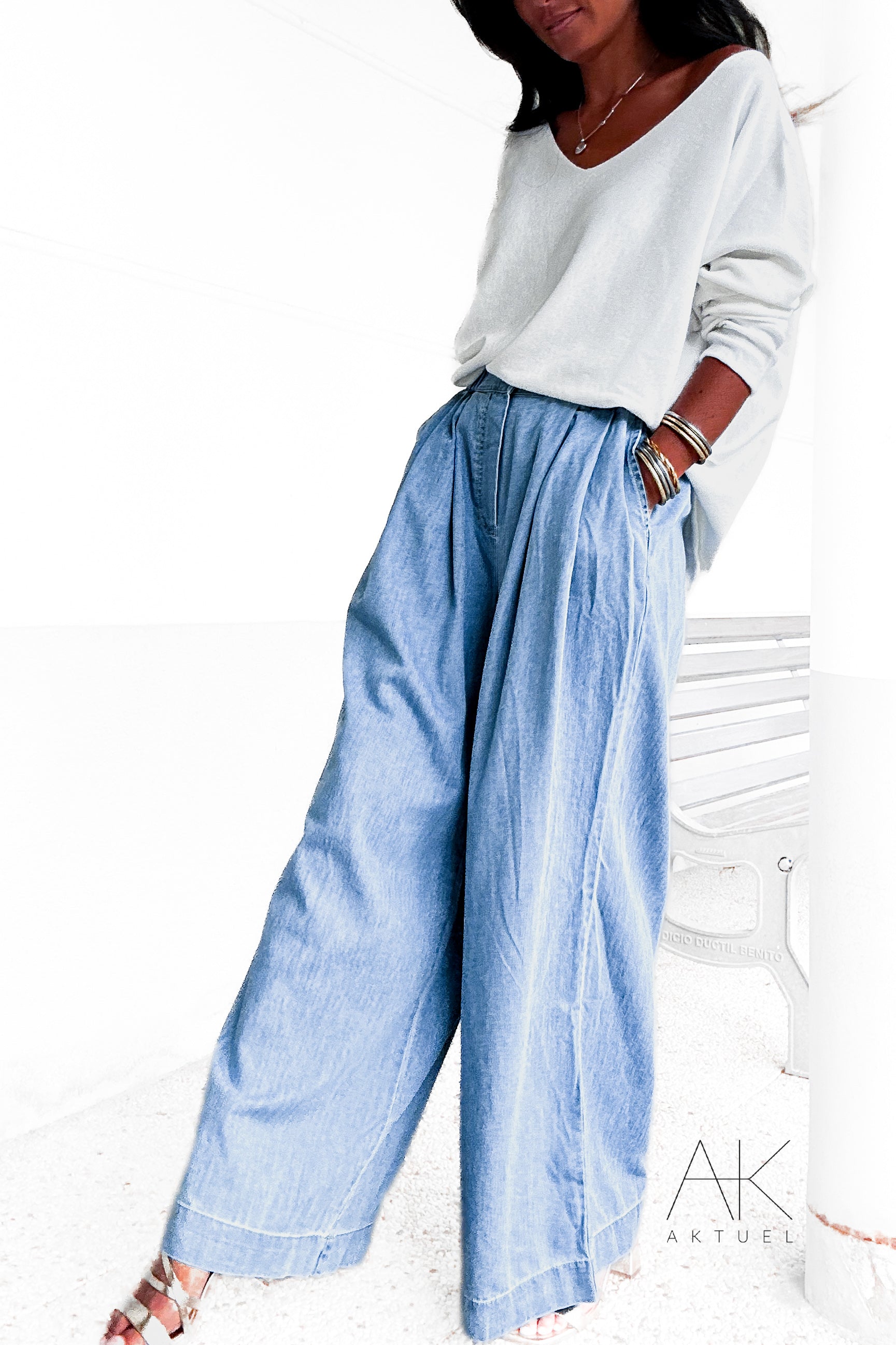 Pantalon denim maxi wide leg