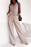 Pantalon beige fluide taille haute