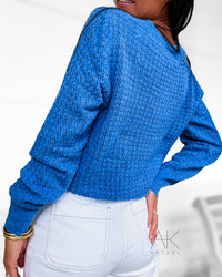 Gilet en maille ajourée bleu électrique