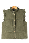 Gilet denim kaki à volants