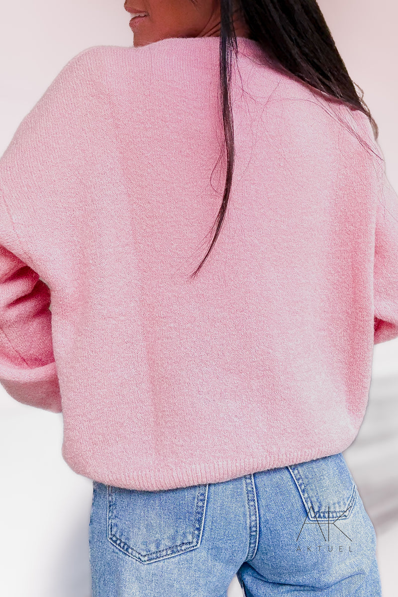 Pull en maille rose pâle baby alpaga col rond