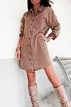 Robe chemise en denim taupe