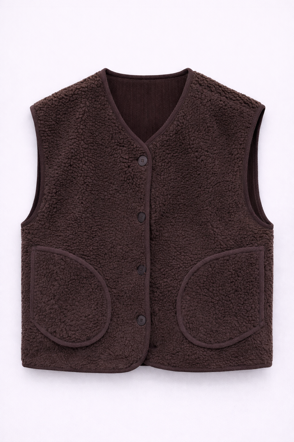 Veste réversible sans manches en velours & sherpa chocolat