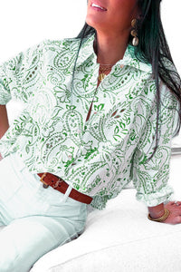 Chemise imprimée vert et blanc oversize