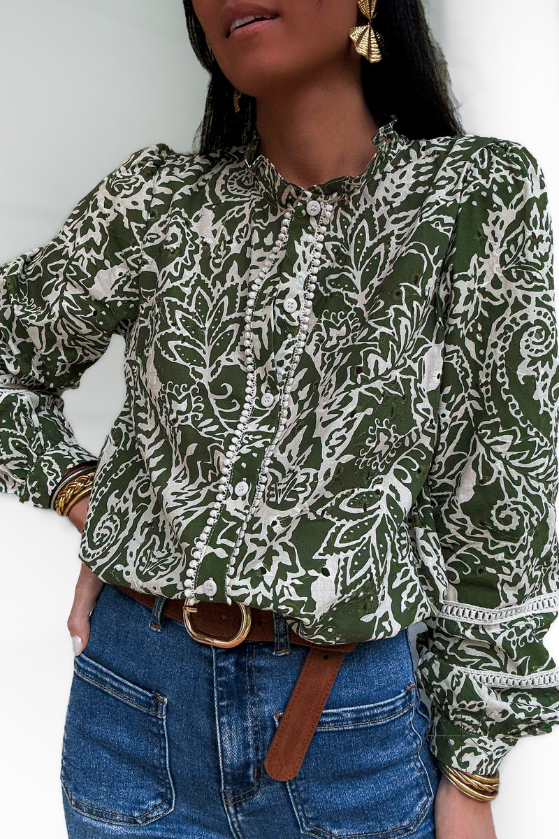 Chemise imprimée verte